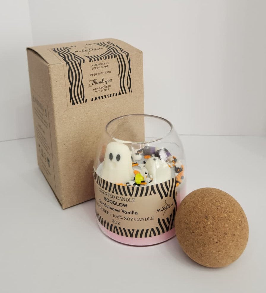 BOOglow Soy Candle – Vanilla & Sandalwood | Limited Halloween Edition